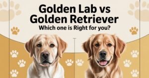 golden lab vs golden retriever side by side comparison in outdoor park