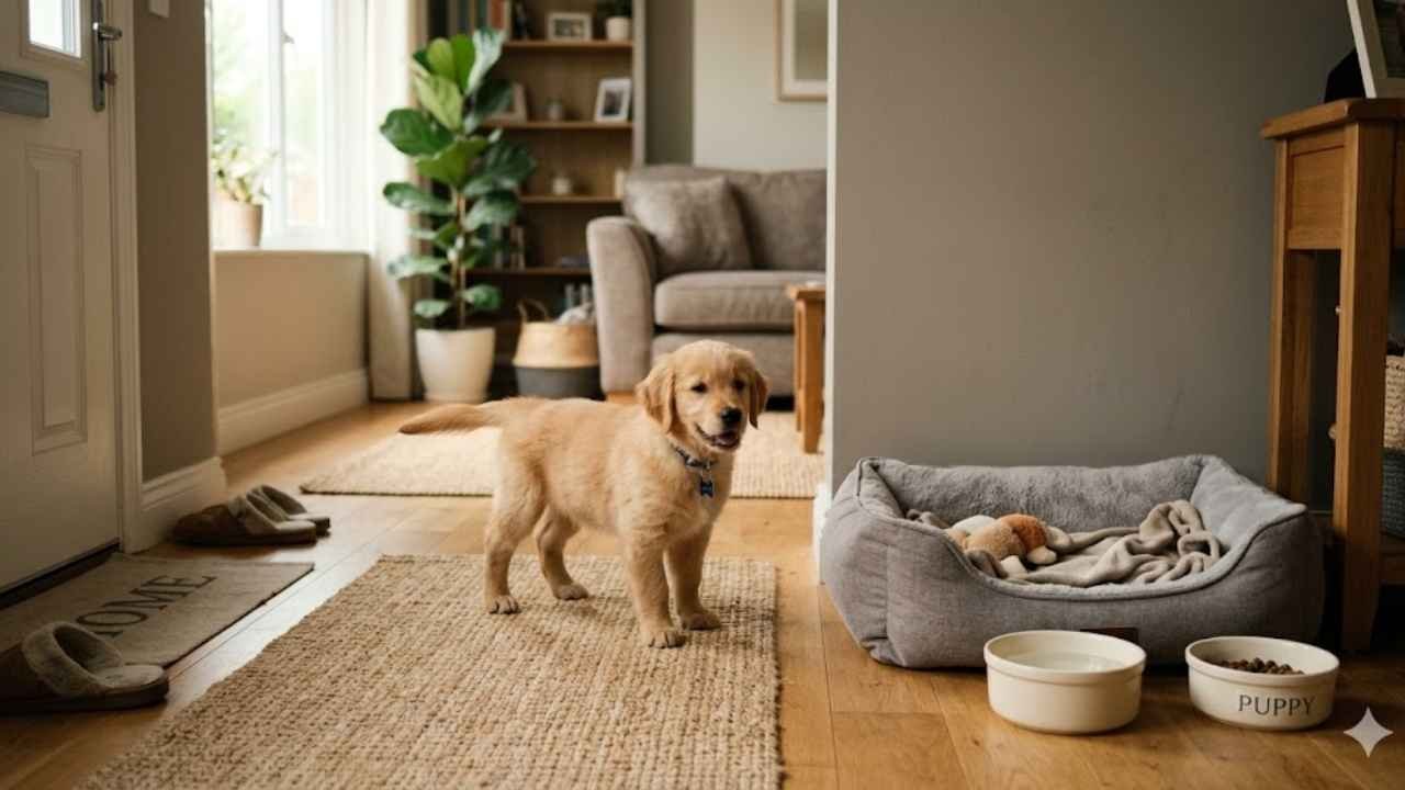 How to Take Care of a Golden Retriever Puppy during first day home with feeding, crate, and rest