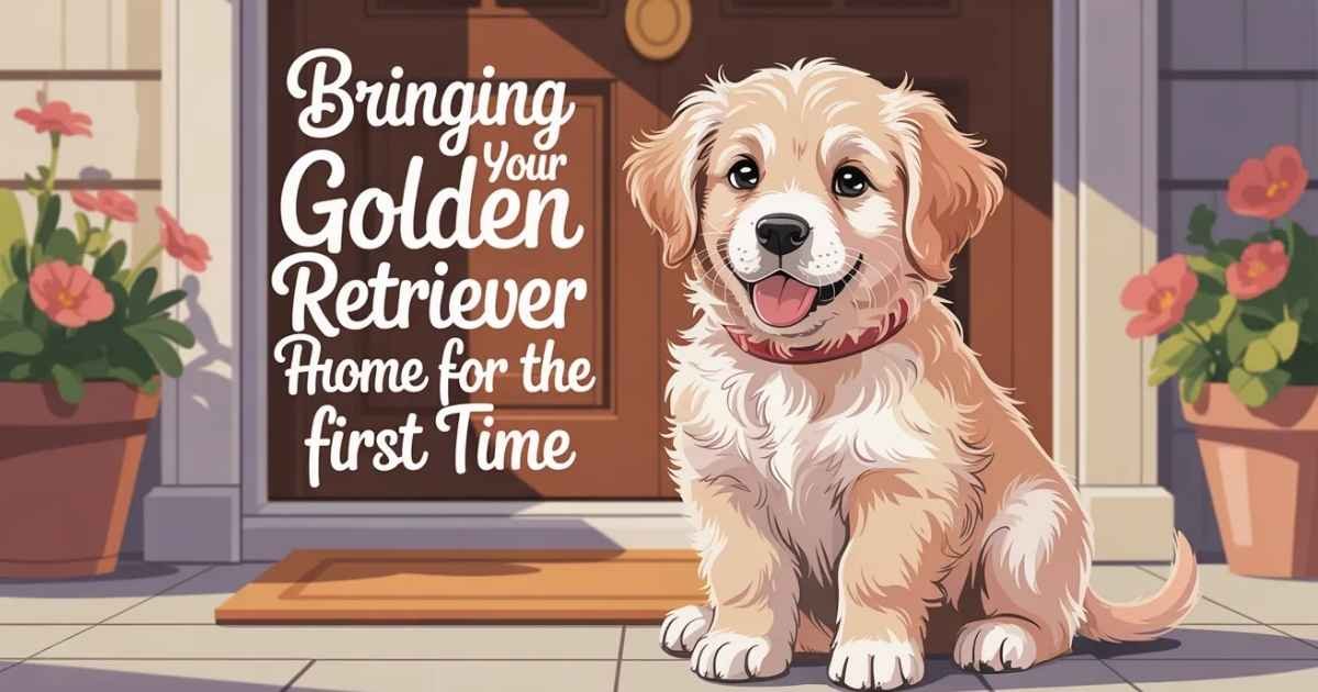 bringing golden retriever puppy home first day with owner