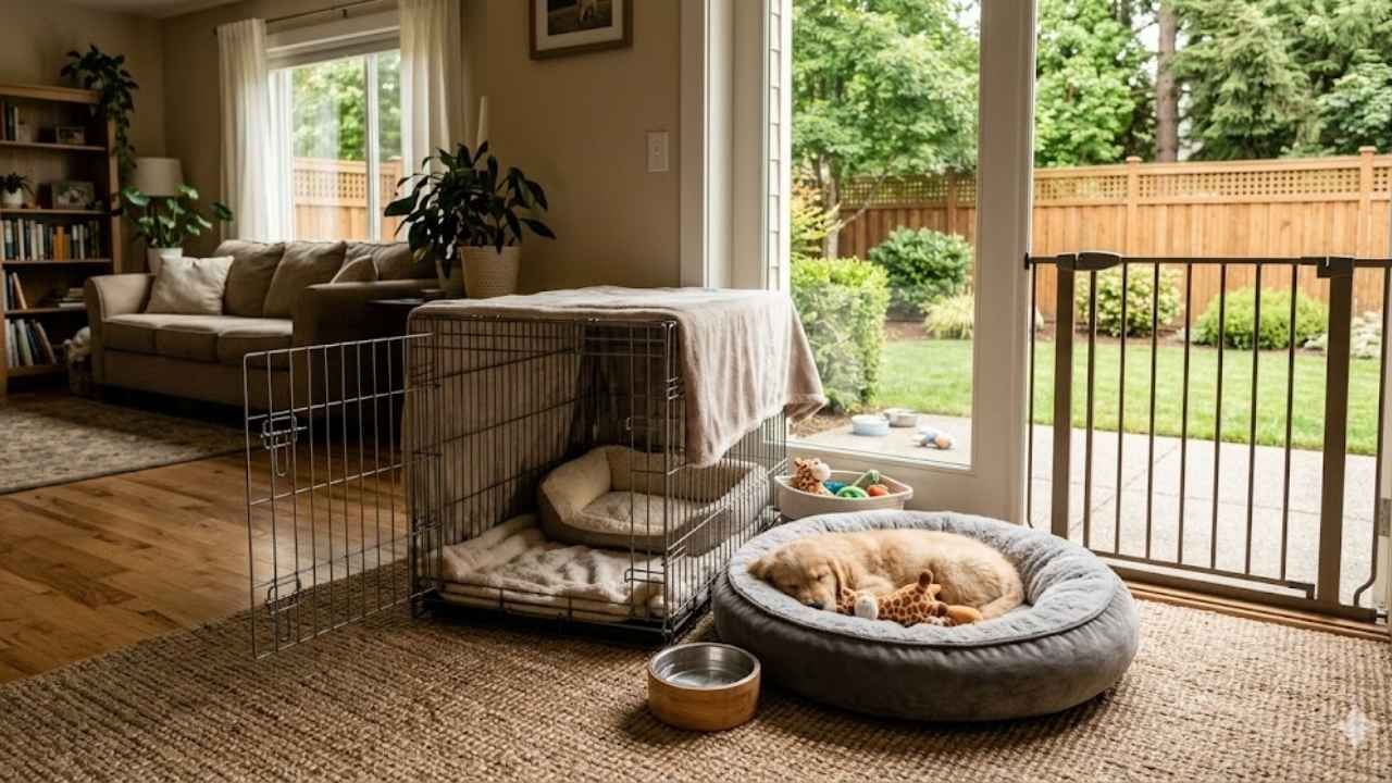 How to Take Care of a Golden Retriever Puppy in home environment with crate training and fenced yard