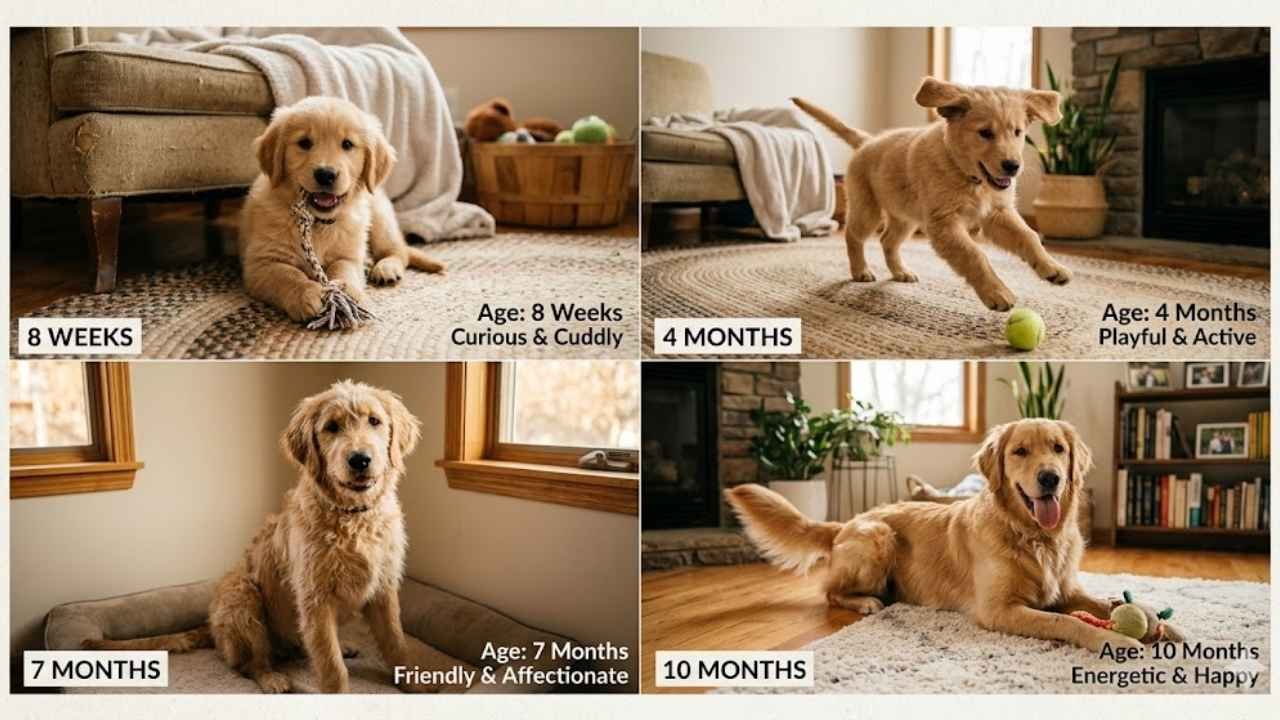 How to Take Care of a Golden Retriever Puppy with temperament and growth stages, showing puppy behavior