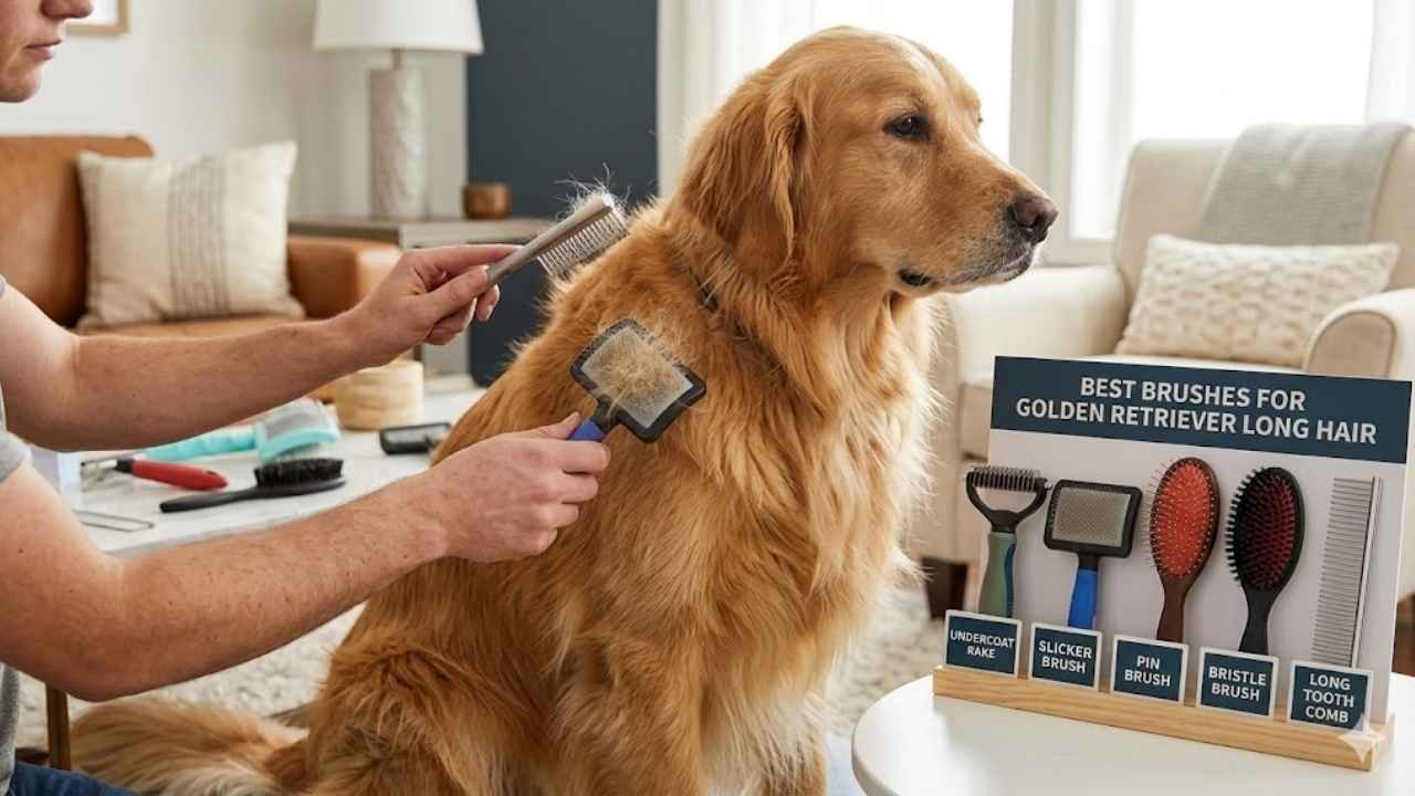 Best brushes for Golden Retriever long hair including slicker brush and undercoat rake