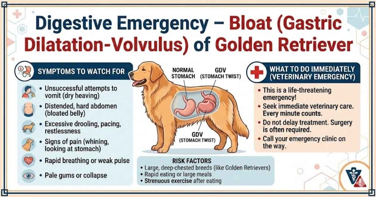 Golden Retriever with bloat – gastric dilatation-volvulus emergency