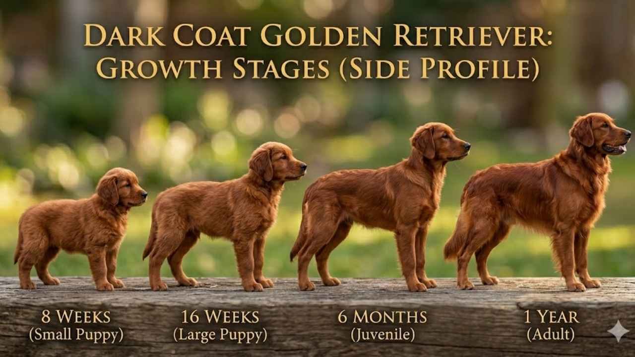 dark golden retriever puppies size comparison with dark coat golden retriever body structure