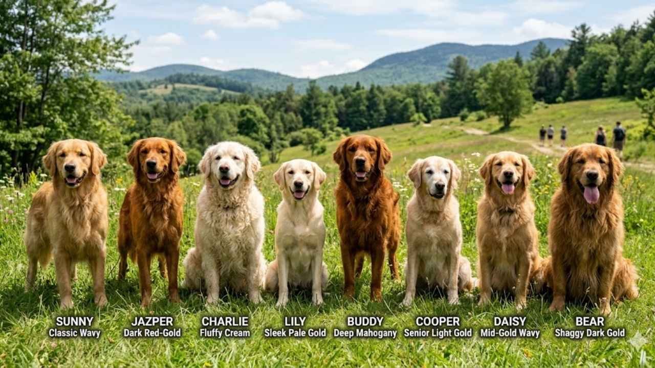 kinds of golden retrievers comparison showing different types of golden retrievers and golden retriever categories