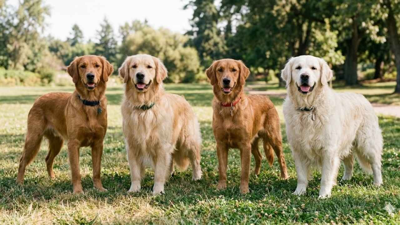 Golden Retriever coat types showing thick and thin coat variations in long hair dogs