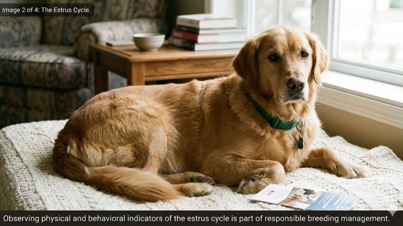 When can a golden retriever get pregnant image showing golden retriever in heat cycle and mating during estrus cycle