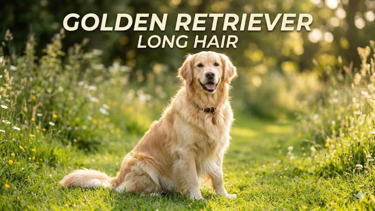 Golden Retriever long hair with fluffy feathered coat and double coat structure