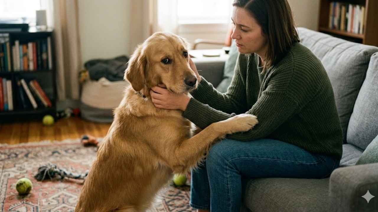 Golden Retriever excessive pawing problem showing stress, anxiety, or behavioral warning signs
