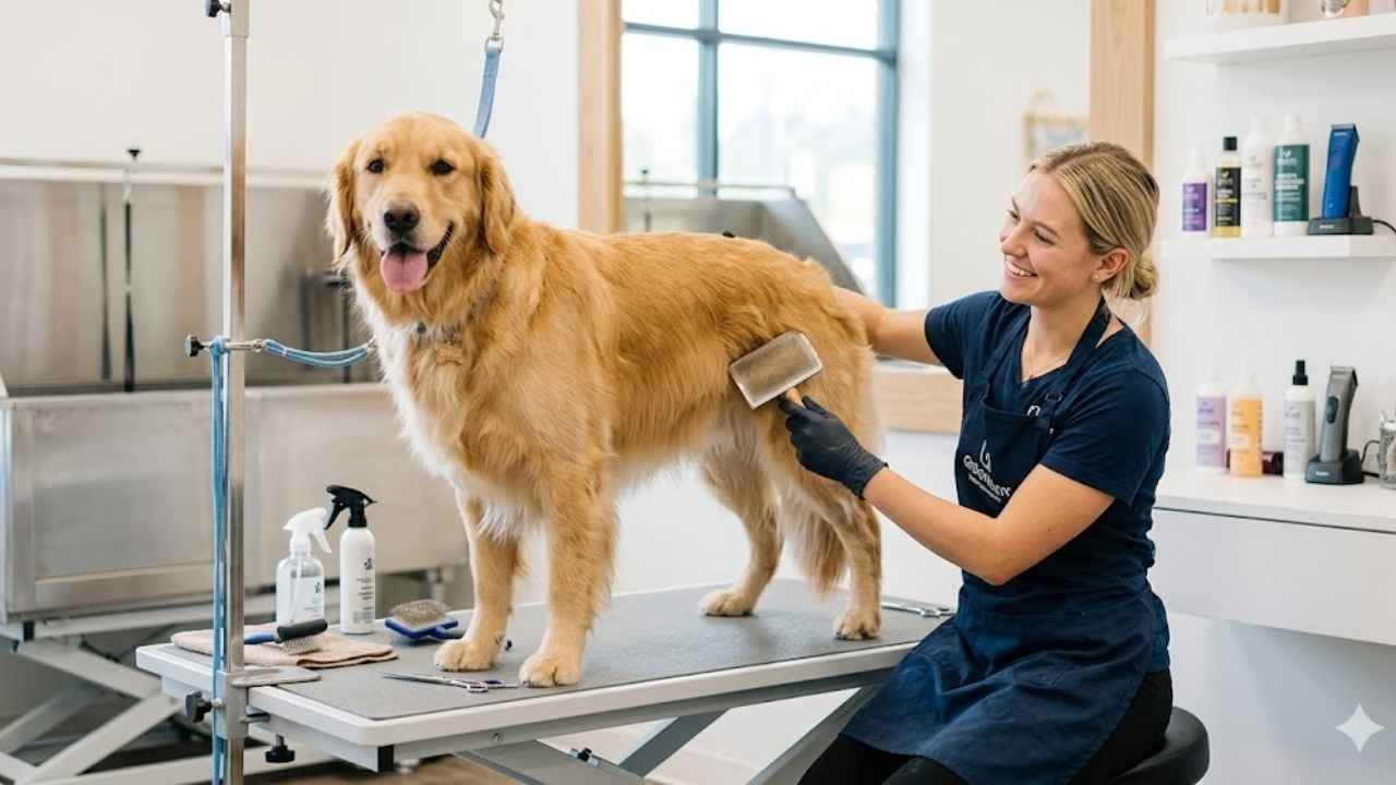 How to groom a female Golden Retriever including grooming tips for Golden Retrievers and double coat care