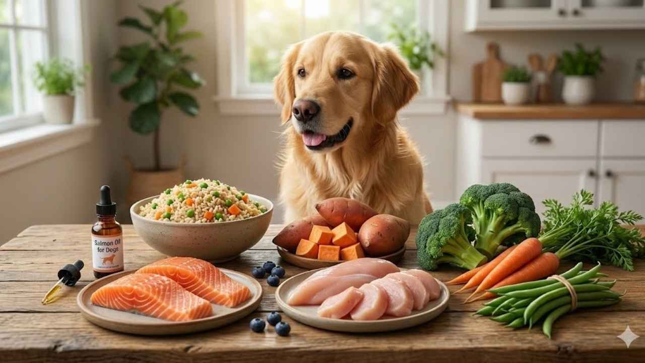 healthy dog food ingredients chicken fish rice vegetables for homemade dog food