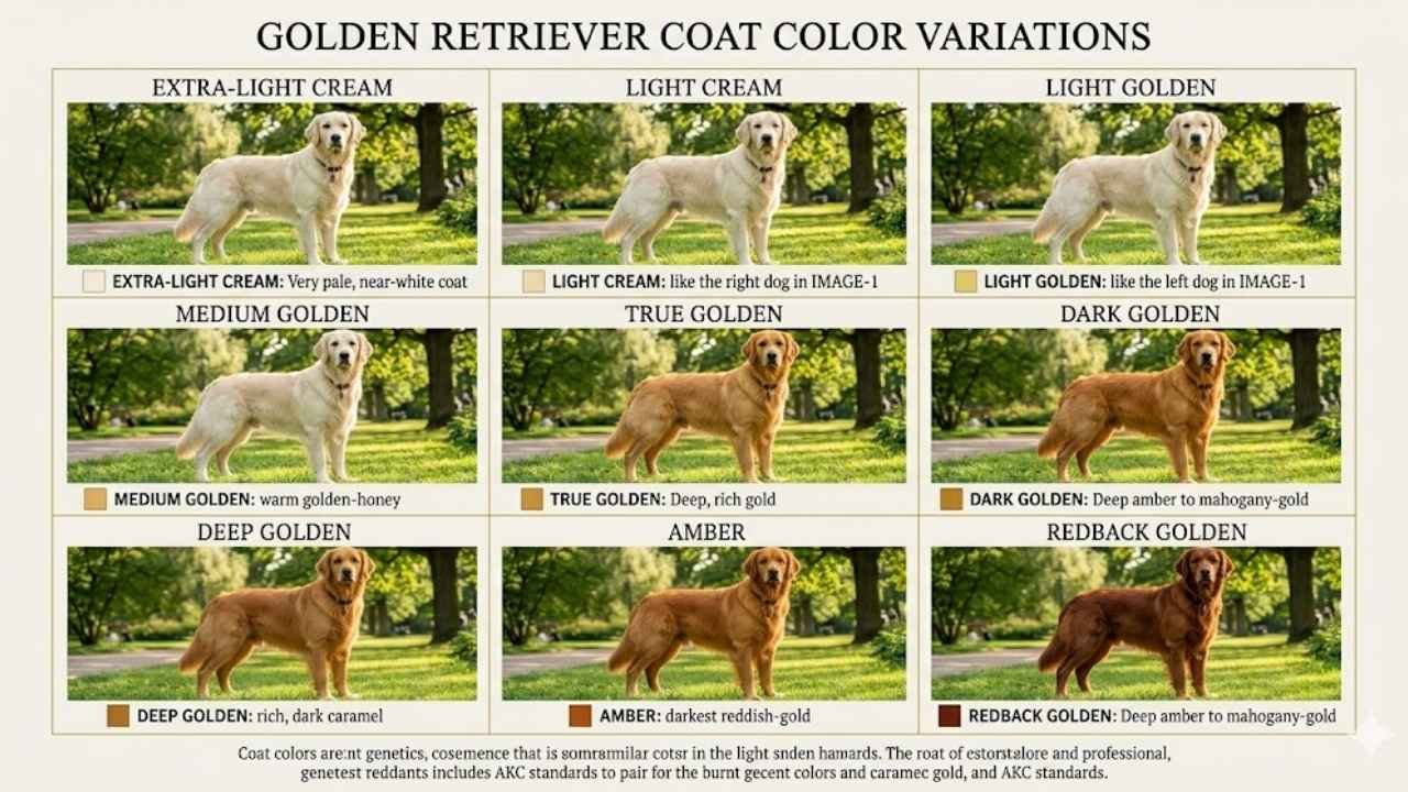 light golden retriever color chart showing golden retriever shades and golden retriever color genetics