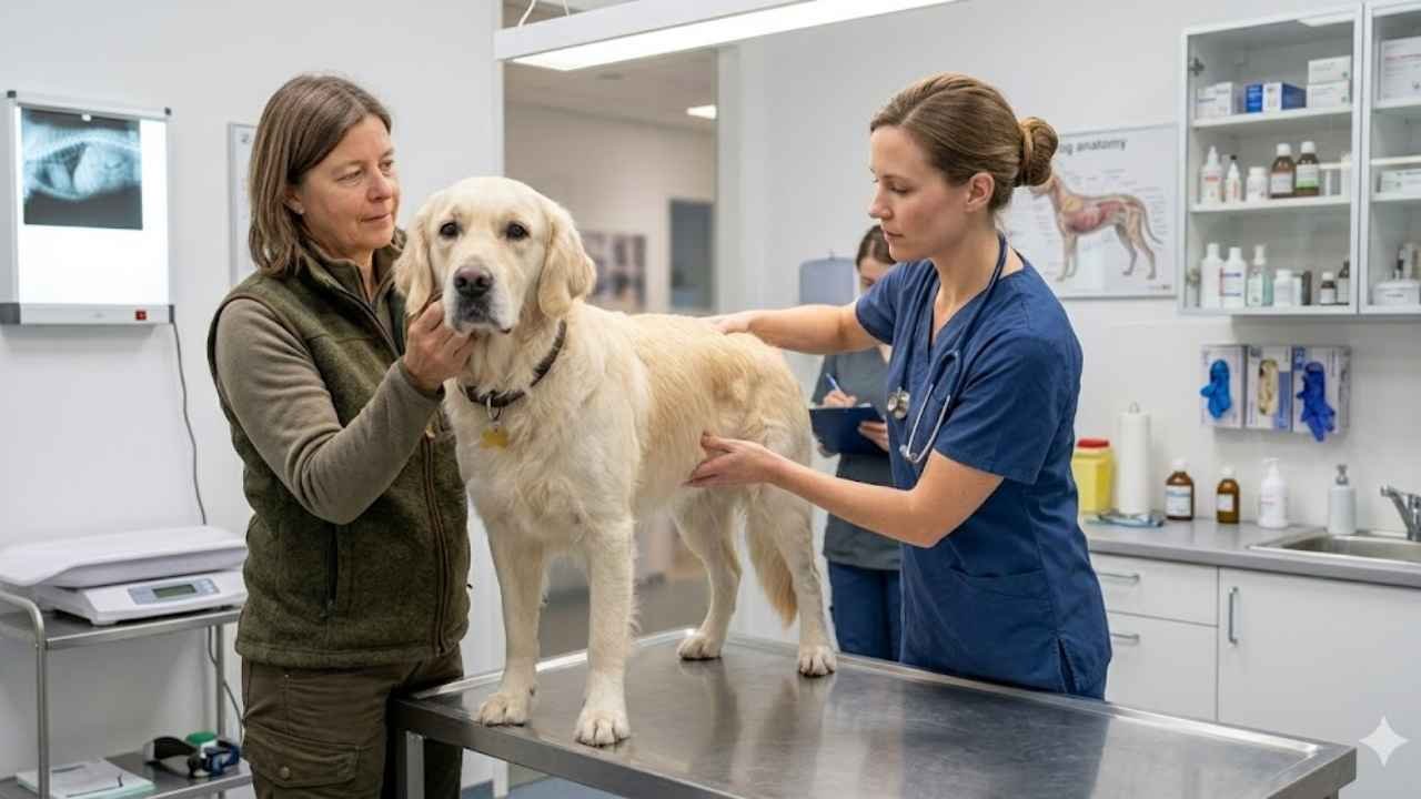 light golden retriever health check showing golden retriever health issues and hip dysplasia golden retriever