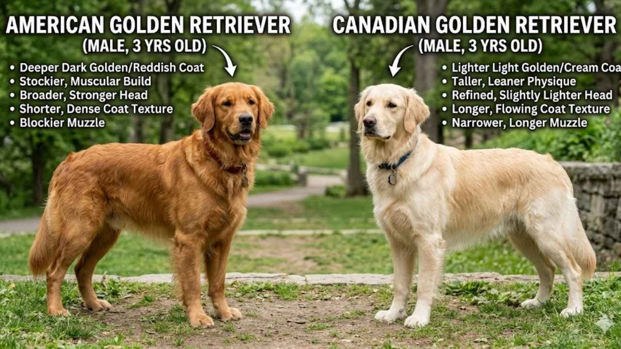 kinds of golden retrievers showing american golden retriever canadian golden retriever and english golden retriever