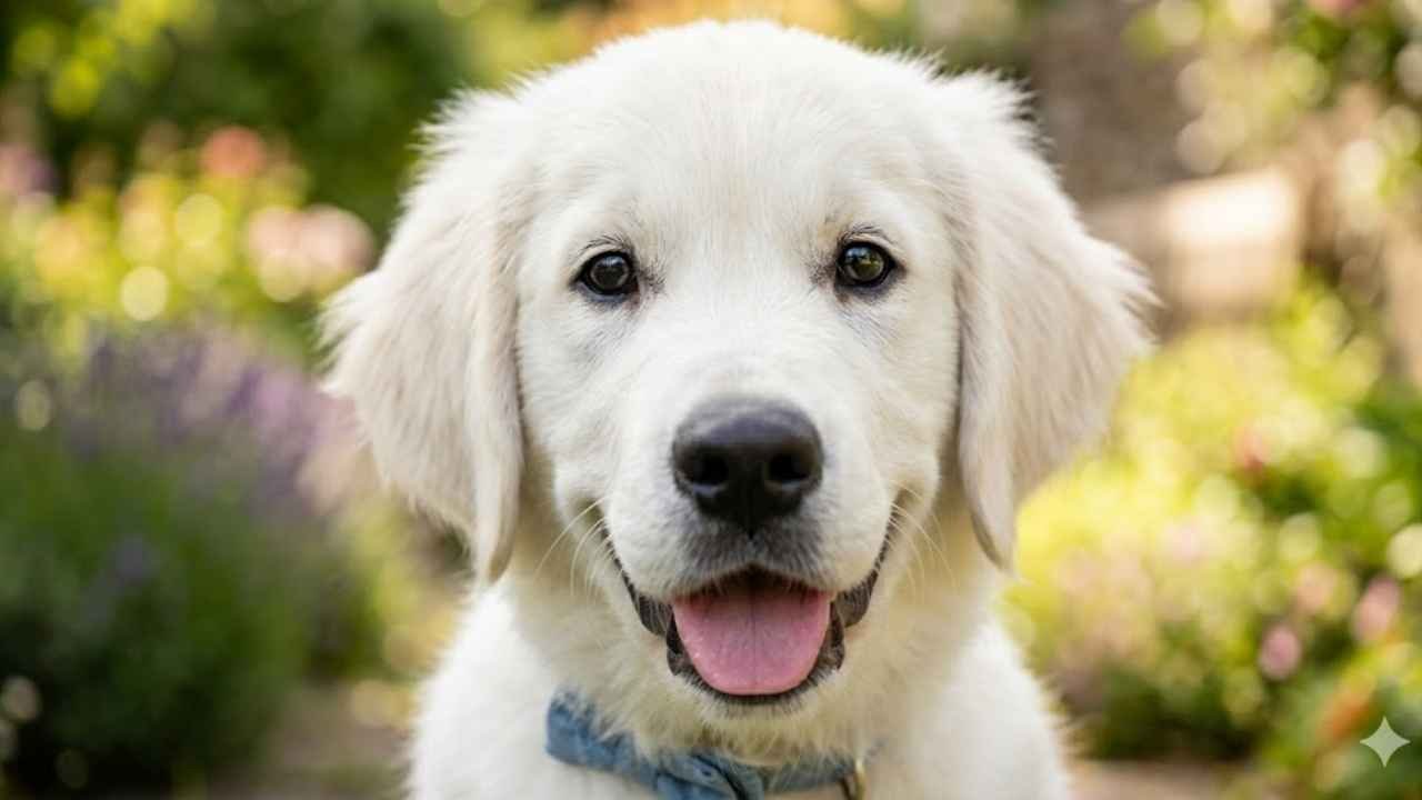 White Golden Retriever Puppy appearance and coat color details