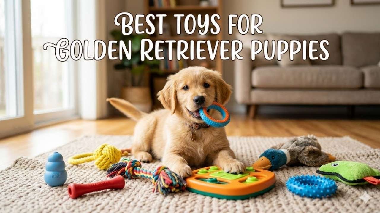 Best toys for Golden Retriever puppies including chew toys, puzzle toys, and teething toys for healthy play