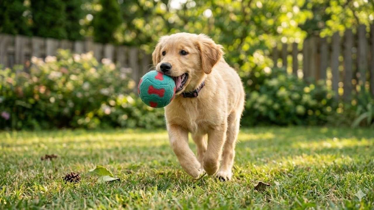 Best toys for Golden Retriever puppies including soft fetch balls and retrieval toys