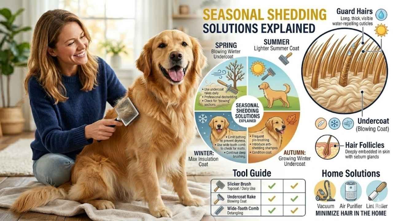 Golden Retriever shedding solutions showing double coat and shedding reasons clearly