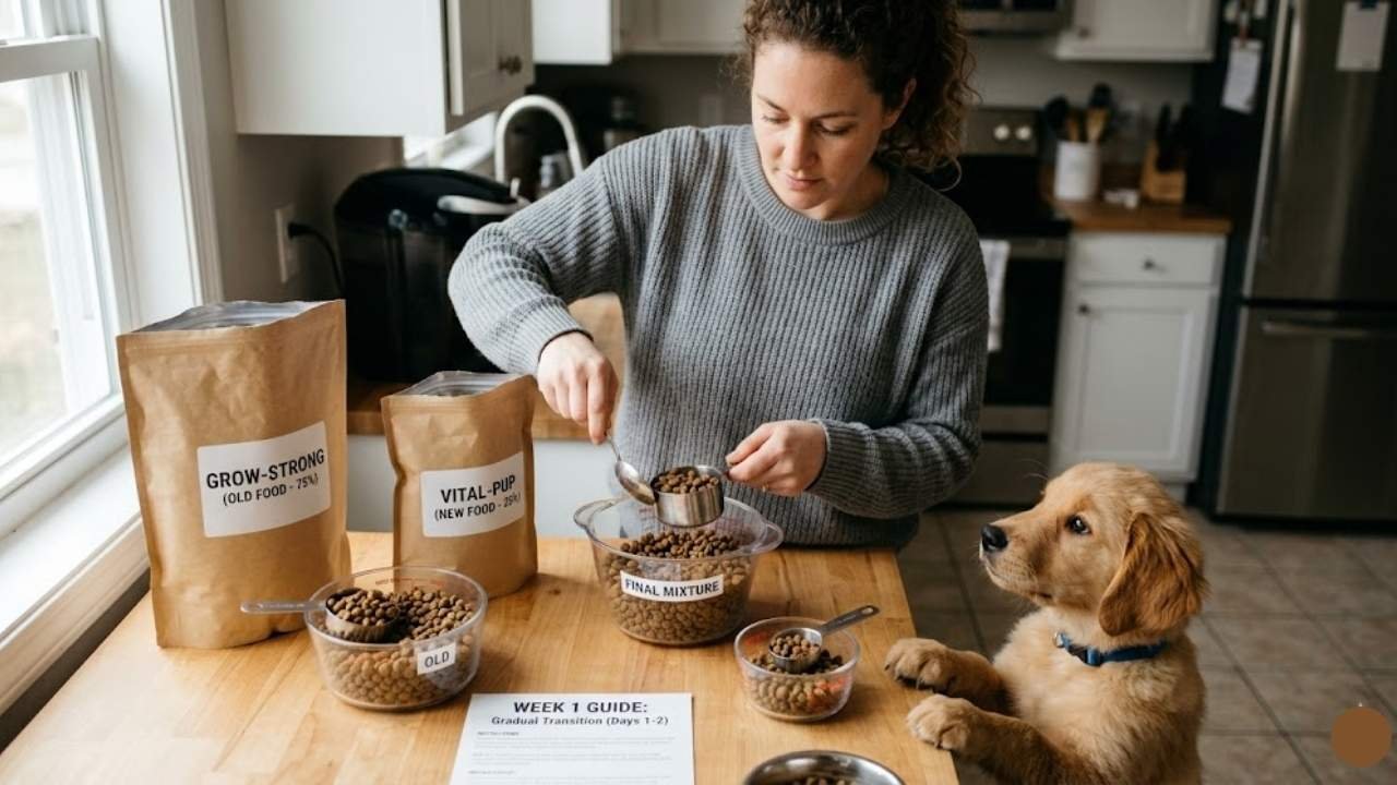 Puppy food transition process for Golden Retriever puppies